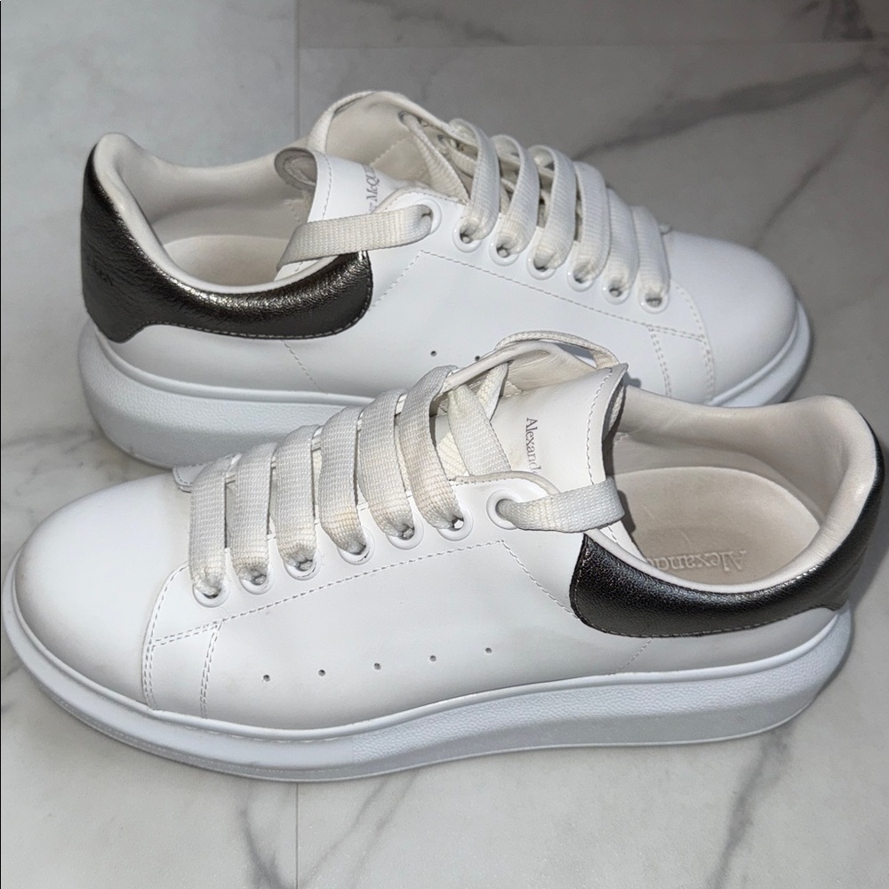 Alexander McQueen Silver and White Sneakers